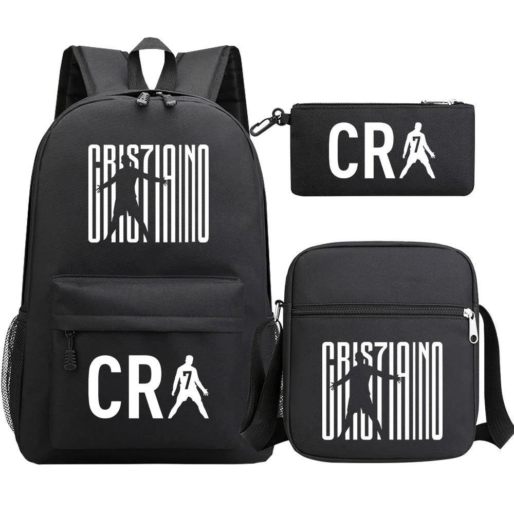 Primary And Secondary School Students Schoolbag Three-Piece Football Player Star Peripheral Printing Children'S Backpack