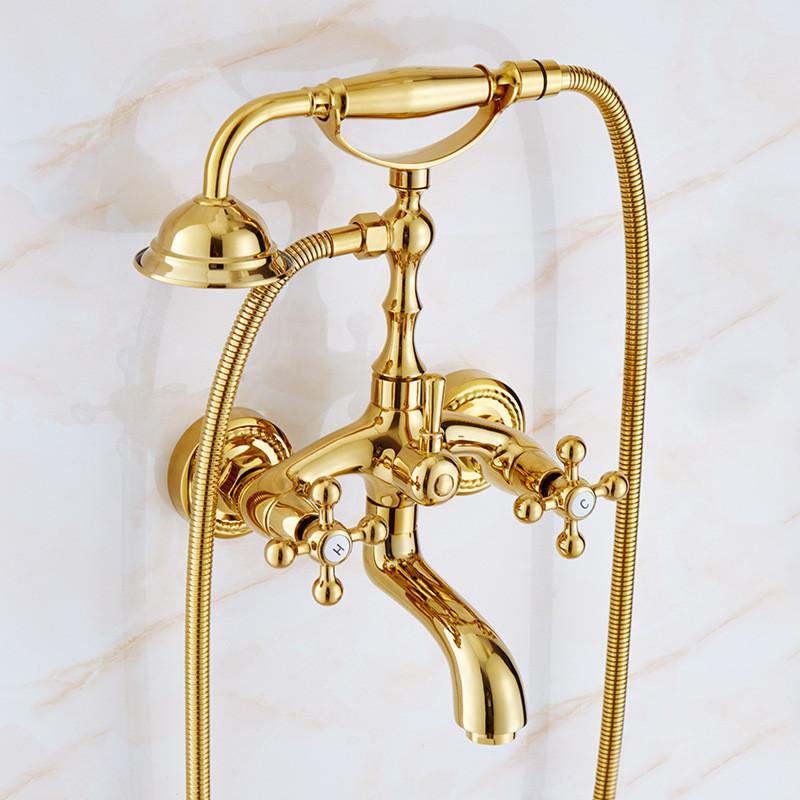 

Tuqiu Golden Bathtub and Shower Faucet Brass Bath Shower Set Brass Bath Shower Set Brass Mounted 8 Rainfall Shower & Hand Shower Faucet Set
