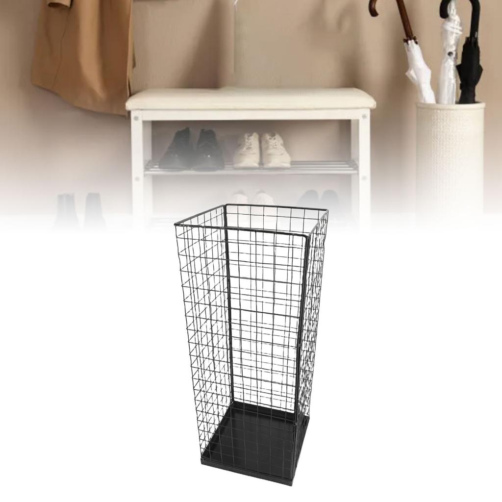 Umbrella Holder Metal Entryway Storage Rack Indoor Entrance Walking Stick Stand with Bottom Drip Tray Black