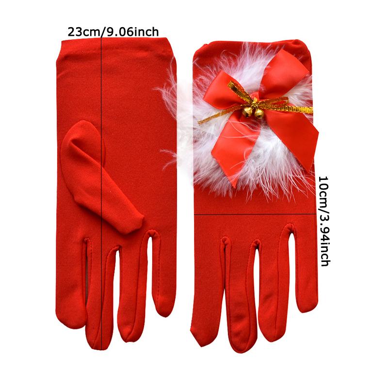 WTEMPO 1 Pair Cold-proof Full Finger Gloves Elegant Warm Bow Plush Bell Red Gloves Christmas Costume Decorative Accessories