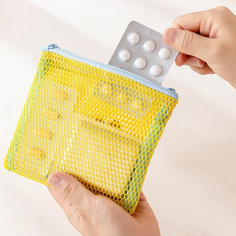 Bunte Netztasche mit doppeltem Reißverschluss, doppellagiges tragbares Münzfach, quadratisches Netz-Münzfach, Reiseaufbewahrungs-Tragetasche