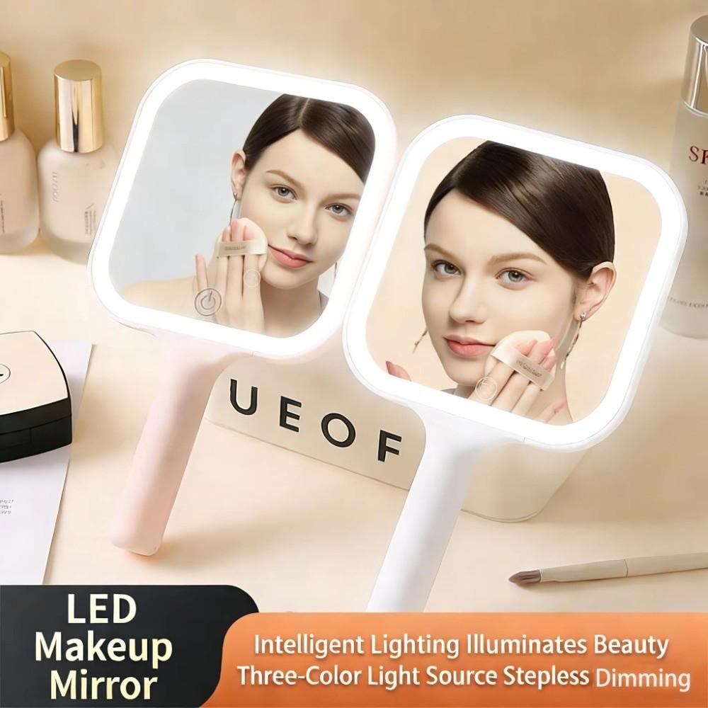 3 Color Light LED Smart Makeup Mirror Touch Screen Adjustable Brightness Dimmable Lights Makeup Mirror Handheld Portable