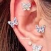 High-End Shiny Blue Butterfly Cartilage Stud Earrings for Sleep & Shower - Japanese Korean Niche Design