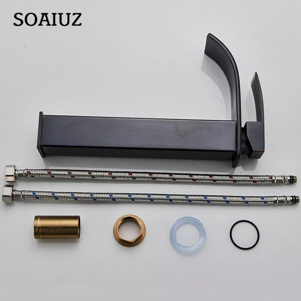 Black Waterfall Basin Sink Faucet Tall Bathroom Mixer Tap Wide Spout Vessel Sink Fauet Hot Cold Water Tap