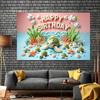 2D "Happy Birthday" Ocean Turtle Tapestry, Underwater Party Background