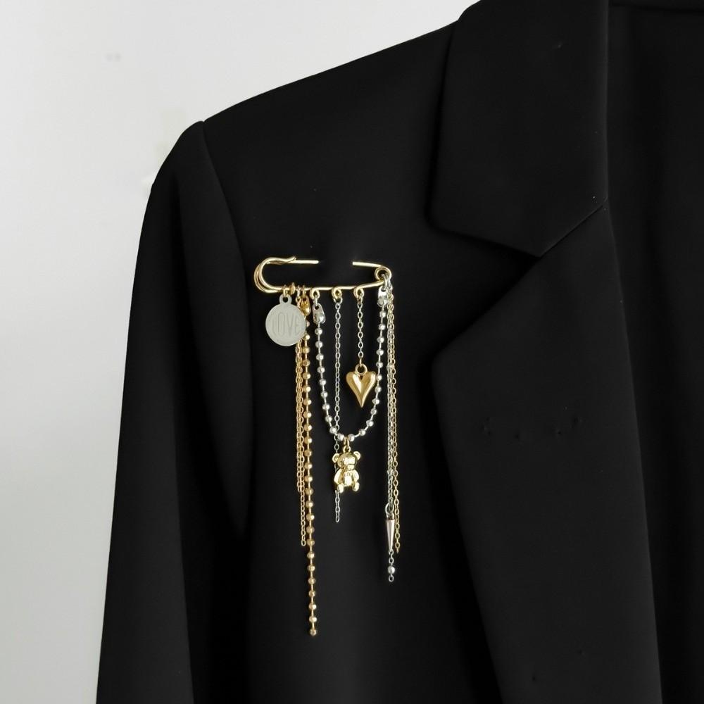 Stylish Bear Brooch Trendy Metal Bead Chain Brooch INS Style Suit Hanging Ornament  Bag Decoration