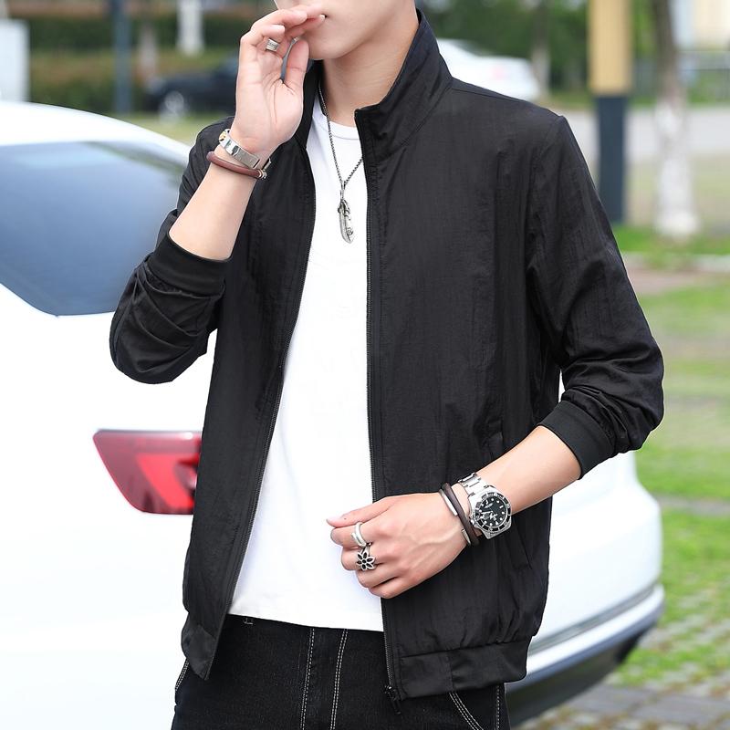 Spring Autumn Stand Collar Solid Loose Casual Zipper Coat Male Sunscreen All-match Cardigan Jacket Top Men