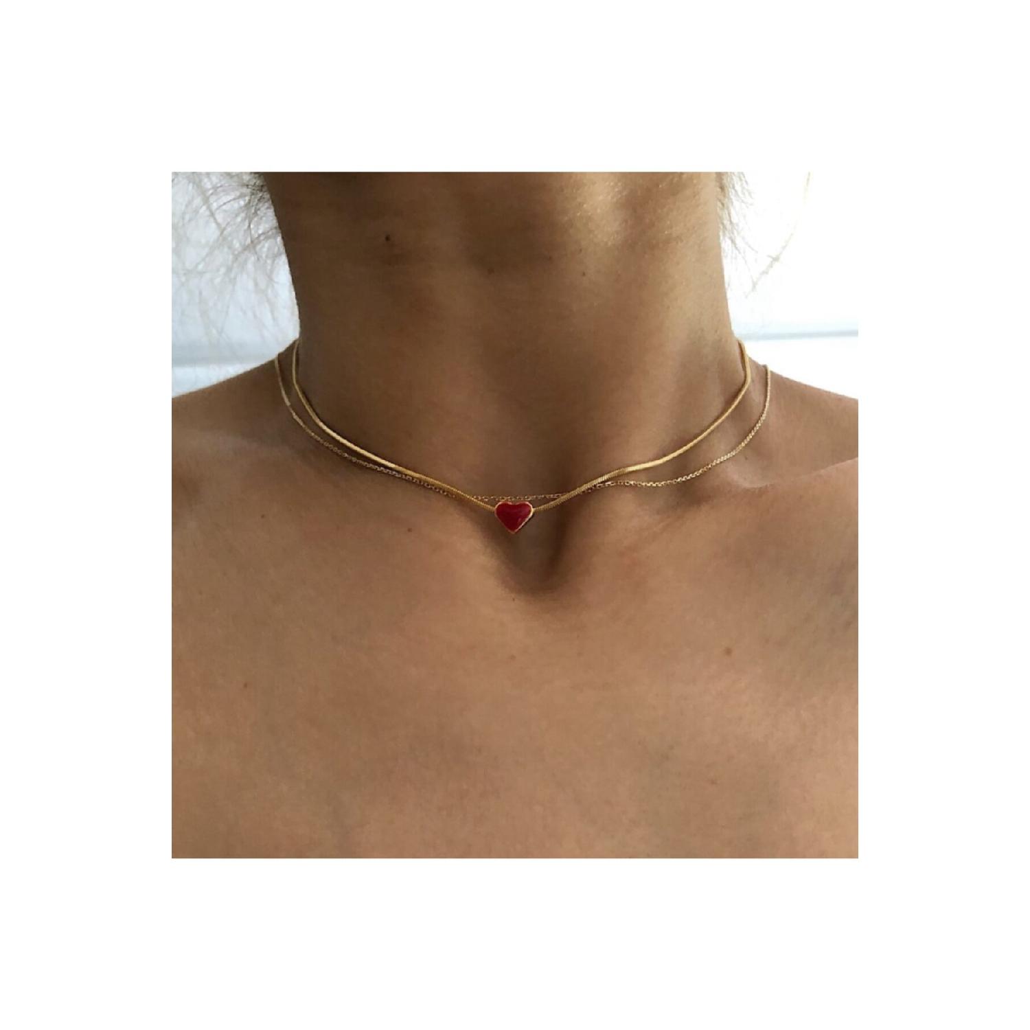 

Ожерелье с мини-сердечком из красной эмали золотой