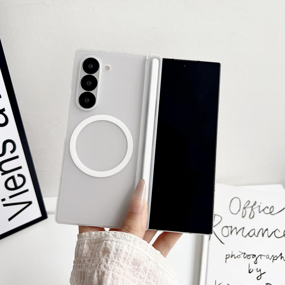 For Magnetic Matte Case for Samsung Galaxy Z Fold 7 6 4 Zfold7 Wireless Charging Hinge Protection Transparent Cover