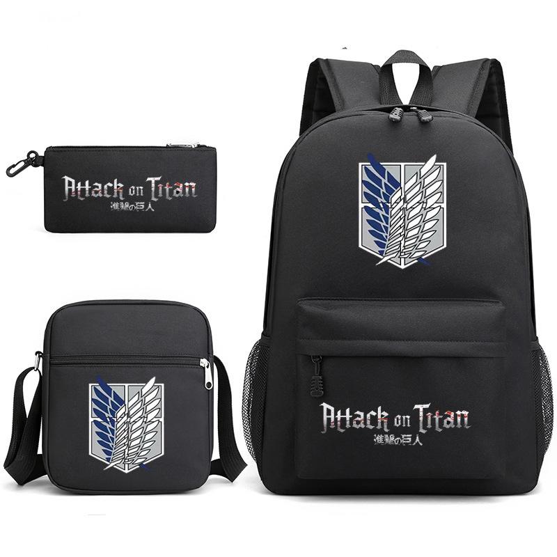 Attack On Titan Attackontitan Backpack Shoulder Pencil Case Three-Piece Oxford Cloth Student School Bag