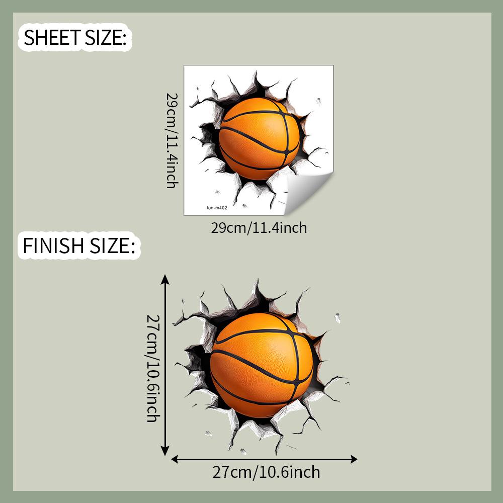 Creative Ripped Basketball Toilet Sticker Waterproof Self-Adhesive Removable Vinyl Decal for Bathroom Boys Room Sports Theme Decor