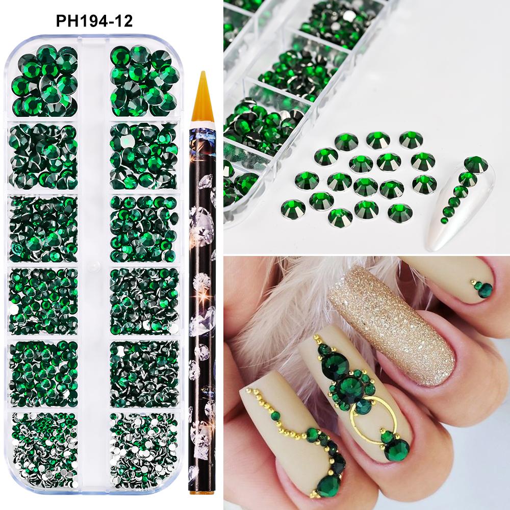 12Grids(6000pc) 3D Resin Nail Art Rhinestones+Tools 2mm Brilliant Diamond Nail Charms DIY Clothes Phone Case Manicure Accessory