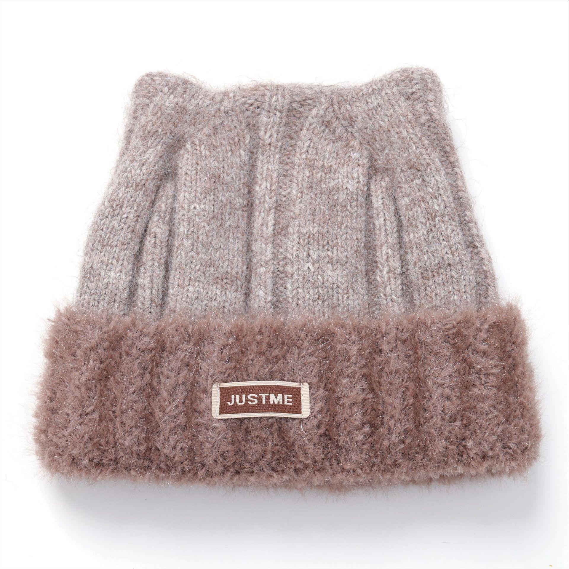 

Женская милая плюшевая шапка с лисьими ушками - в японском стиле, с защитой ушей, вязаная зимняя шапка, теплая шерсть для маленького лица Large (58-60cm) хаки