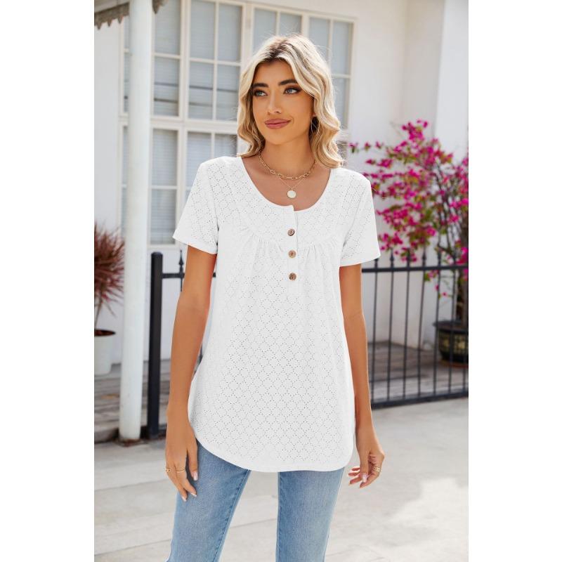 YYFS Dámská móda Ležérní Léto Jaro Jednobarevné halenky a košile s krátkým rukávem a výstřihem do O