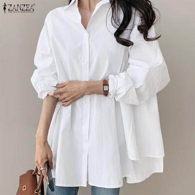 Übergroße Damen Lapel-Kragen Drop-Shoulder Langarm Knopfleiste Lässig Locker Baggy Blusenhemden