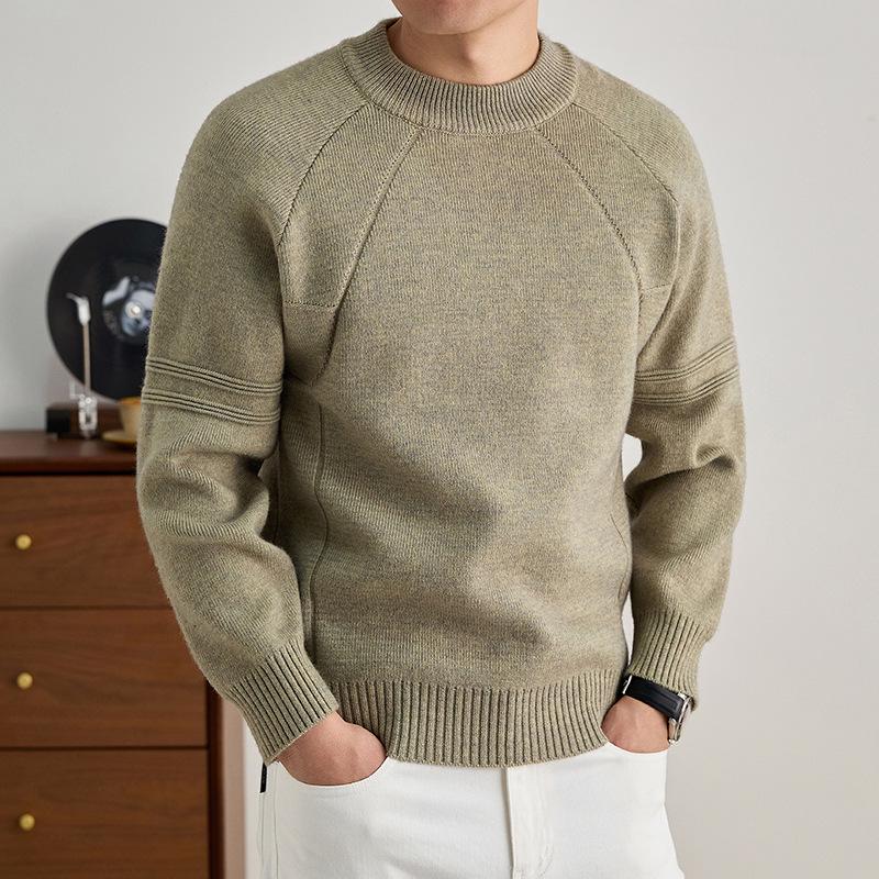 Мужской свободный повседневный вязаный свитер - Круглый вырез, однотонный, осенне-зимний, шерстяной пуловер XL