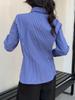 Women's Blue Striped Long Sleeve Waist-Cinching Layering Shirt - 2026 Spring Collection
