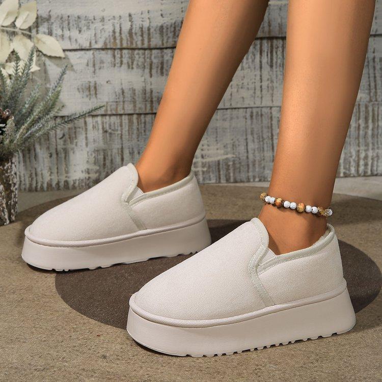 Warm Winter Platform Boots Vintage Brown Women Snow Boats Plus Velvet Suede Inner Fashion Thick Bottom Women Flat Slip-on Boots