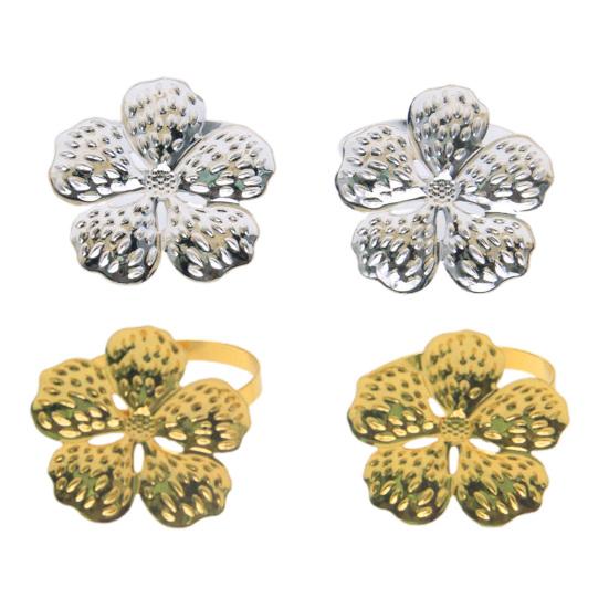 6 Pcs Flower Napkin Rings Metal Napkin Holders Silver Golden Flower Napkin Rings with Textured Petals for Dinner Table Wedding Party