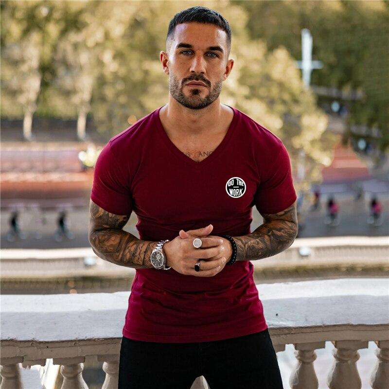 Muscleguys Mens  Pritned V-neck  Best Seller  Short Sleeve Comfortable T-shirt Cotton Fashion Casual Breathable Short Sleeve Tees
