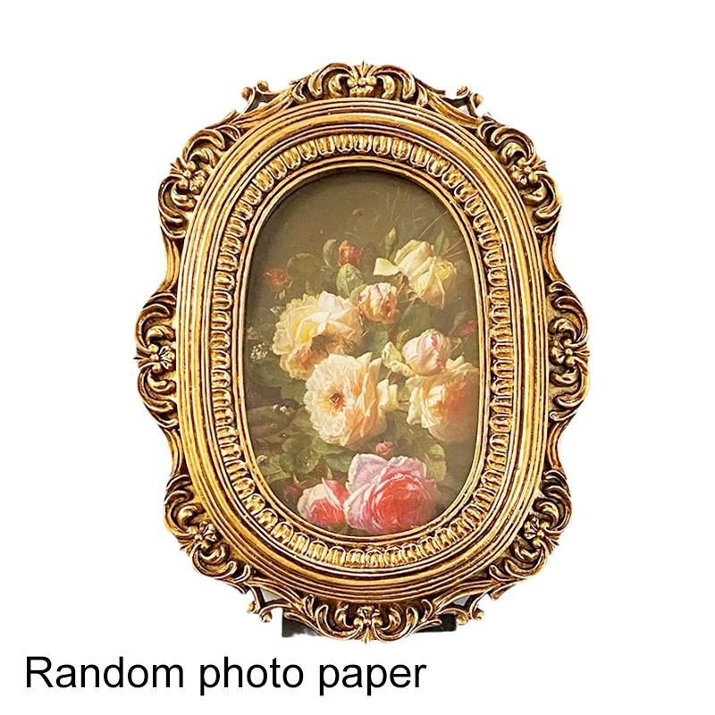 

1 шт. Ретро Случайная Фотобумага Классическая Фоторамка Европейский Стиль Резной Рельеф Качающаяся Настольная Эллипс