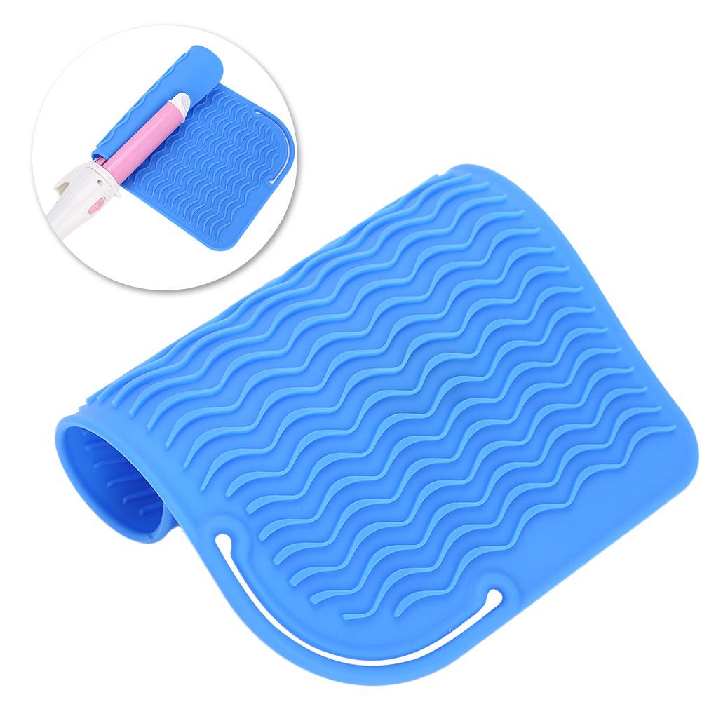 Funda de silicona para alisar el cabello, resistente al calor, para viajes, rizador de cabello, alfombrilla antideslizante(azul )