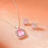 Estele Designer Square Pendant Set with Rhodium Plated CZ and Mint Pink for Women