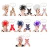 4IN1 Costume Tulle Hair Accessories Fascinator Hat Gloves Necklace Set For Equestrian Event Formal Occasion Dressingup