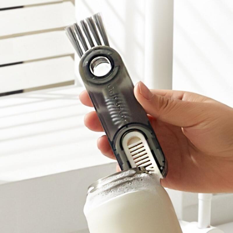 3-in-1 Tumbler Water Bottle Thermos Lid Crevice Mini Brush Cleaning Brush Blue