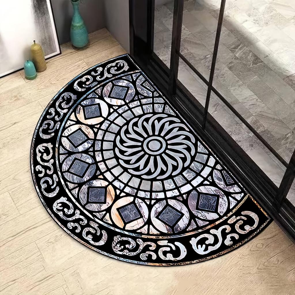 Halbrunde Fußmatte Luxus Mandala-Druck 2D Flach Rutschfest Waschmaschinenfest Teppich für Eingangsbereich Heimdekoration