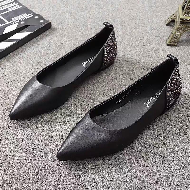 Fashion Temperament Woman Shoes Women's Pointed Flat Leather Shoe Simple Versatile Women Sequined Mary Jane Shoes