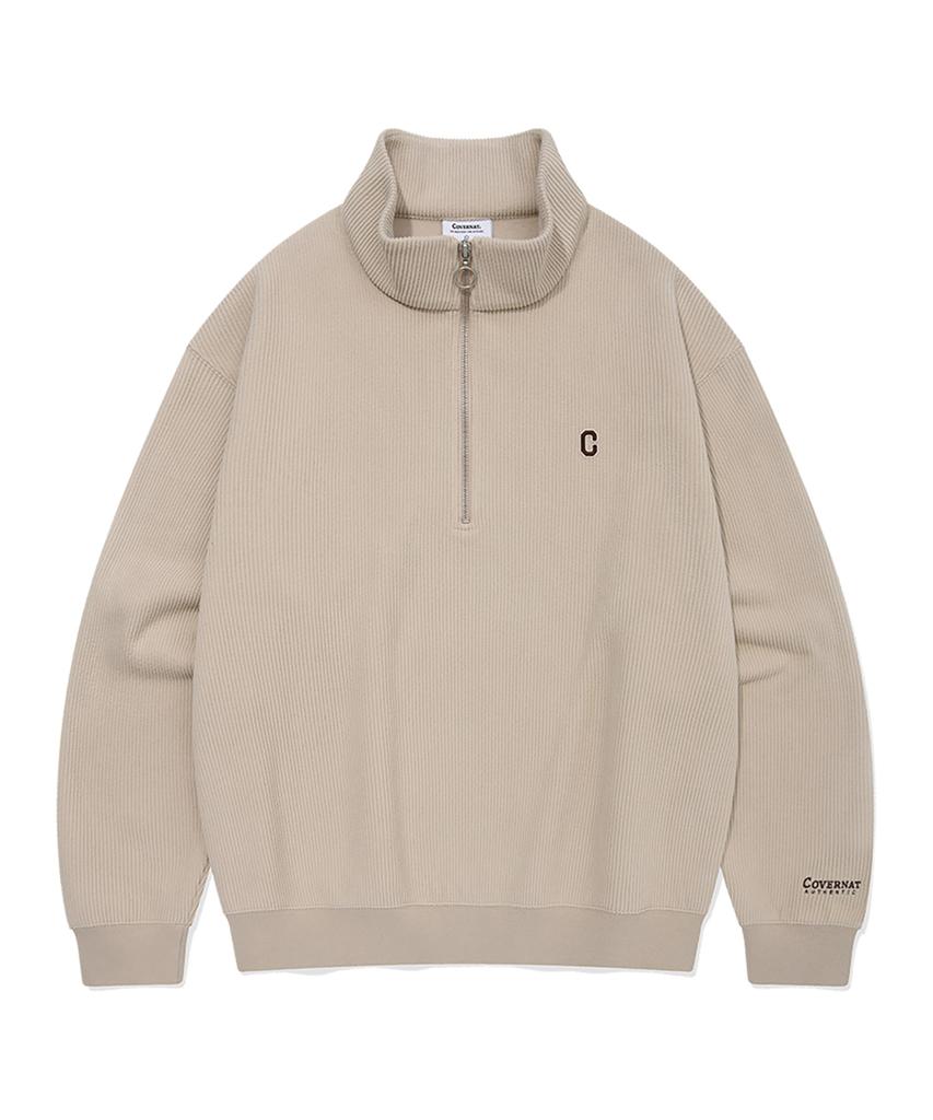COVERNAT Small C Logo Corduroy Half Zip Beige