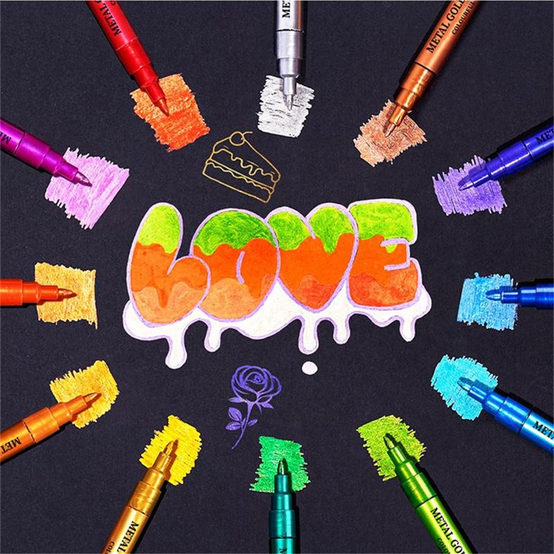 12 Colors Highlighter Graffiti Manga Art Metallic Colorful Paint Pen Art Marker Waterproof Marker Pen Supplies Stationery