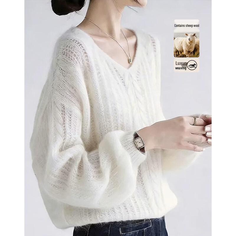 Demana Women s Spring V-Neck Jacquard Knit Sweater S