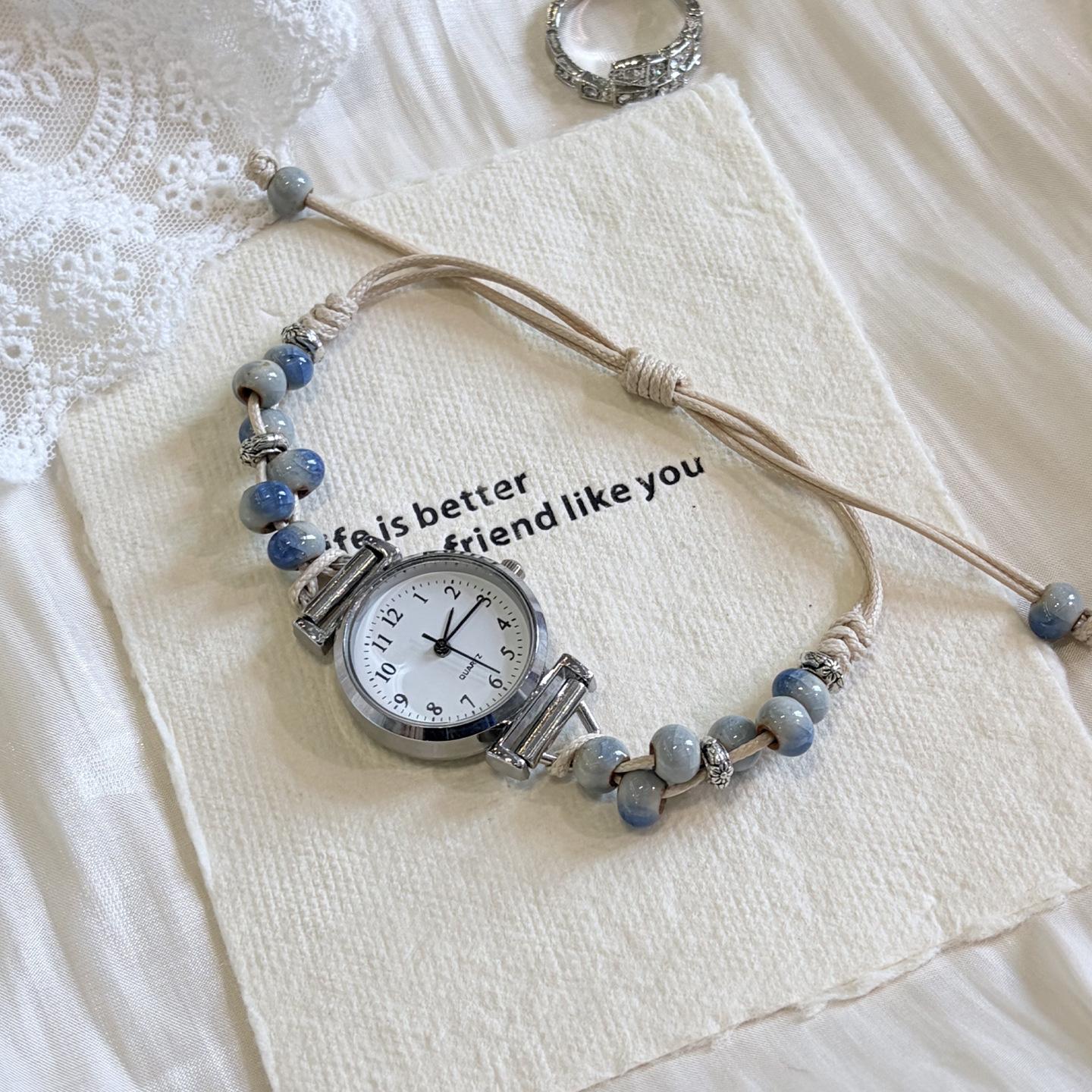 Xiaoxiangfeng Woven Beaded Watch Girls Bracelet Watch Niche Light Luxury Versatile Camellia Watch