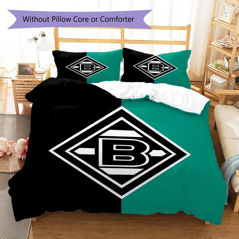 Borussia Monchengladbach Black Green Logo 3Pcs Bedding Set, Duvet Cover & 2 Pillowcases, Soccer Fan Bed Linens, No Comforter No Pillow Core