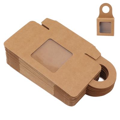 25 Stück Kraftpapier Weinflaschenbox mit Aufhängehaken Fenster Faltbare Kraft Geschenkboxen