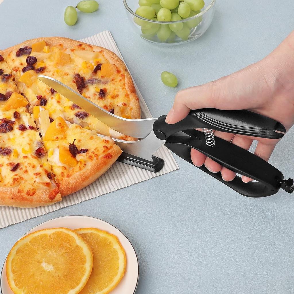 Pizza Scissors, Pizza Cutter Scissors with Firm Base and Comfortable Grip, Food Grade Stainless Steel Blades, Sharp Cutting Blades, Black