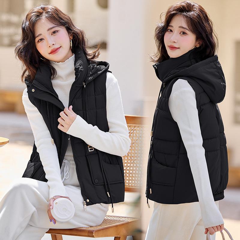 Down cotton vest vest vest new autumn and winter loose vest hooded jacket