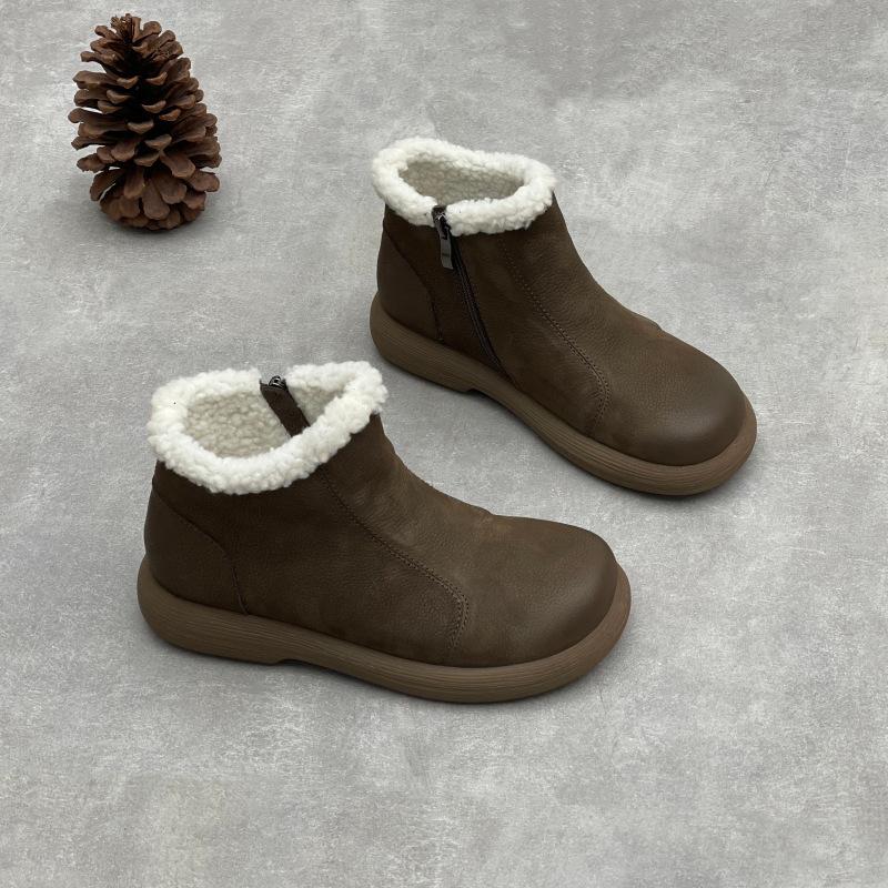 New Style Snow Boots, Round Toe Shoes, Flat, Thickened, Warm Women's Ankle Boots, Cotton Boots