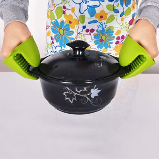 2Pcs Oven Mitt Non-Slip Hanging Ring Anti-scalding Silicone Baking Heat Insulation Hand Clip Holder Kitchen Gadget