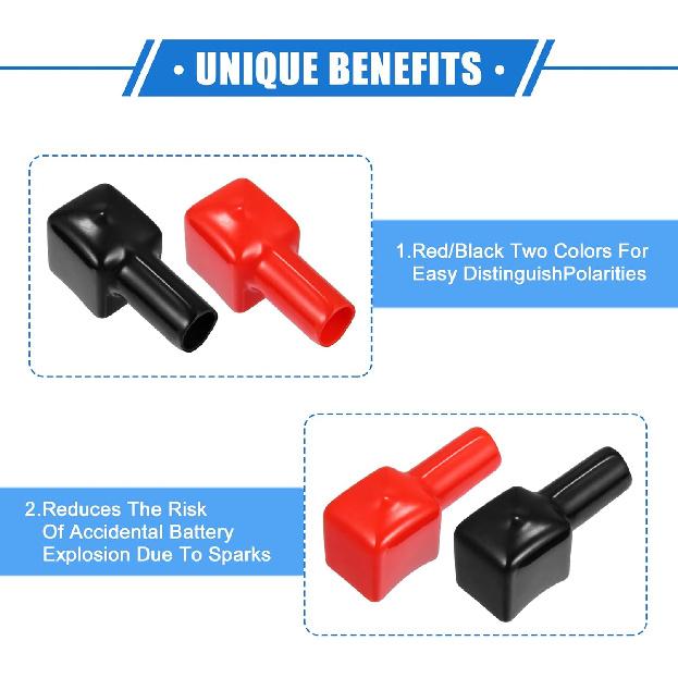 1 Pair Battery Terminal Insulation Covers, 10mm 0.39" Car Battery Post Cap Universal for Motorcycle Truck Marine Durable PVC Red Black