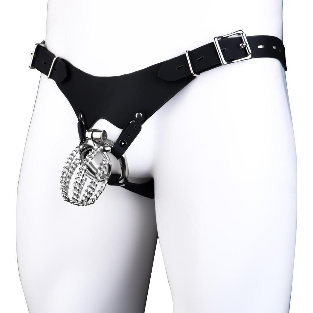 New FRRK-313A Wearable BDSM Chastity Cage Three Sizes Available for Male Penis Chastity Lock Stainless Steel + Synthetic Leather