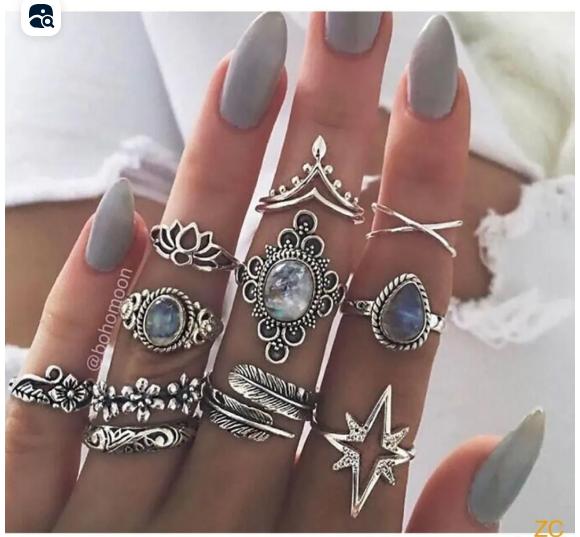 

15-piece Ring Set Featuring The Heart-shaped Fatima Hand Design.