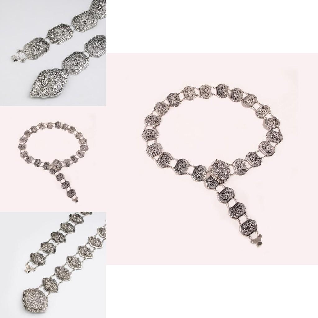 Feminine Metal Waist Chain With Vintage Floral Carving For Traditional Dance And Ethnic Style