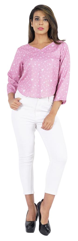 Bimba Womens 3 4th Sleeve Short Top Sweetheart Neck Top Printed Summer