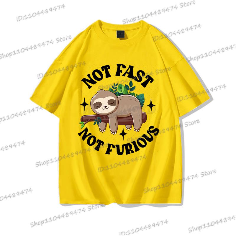 2025 Funny "Not Fast Not Furious" T-shirt Cartoon Lazy Sloth Men Women Cotton Tshirt Short Sleeve Graphics Trend Classics Tops