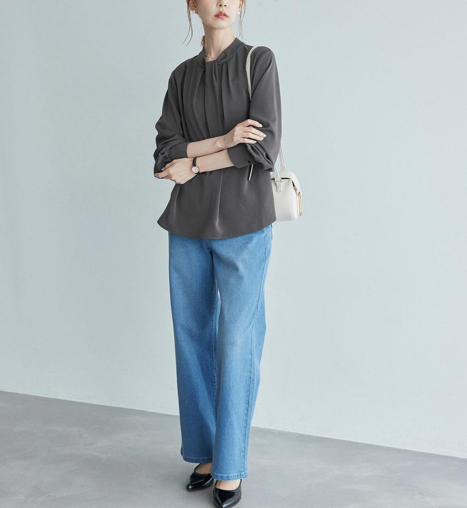 ROPE PICNIC Recycled Polyester Front Tuck Blouse in 2 Matching Charcoal Women's (Available Sizes) - Outfits, (06)