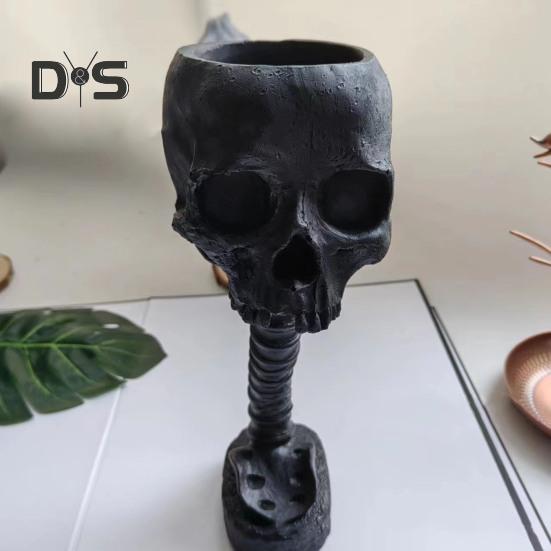 Skull Planter with Spine Stand Realistic Resin Skull Flower Pot Gothic Home Decoration Halloween Candy Bowl for Home Office Decor