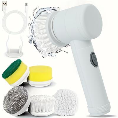 Rechargeable Electric Cleaning Brush Set with 5 Heads - Versatile Multi-Functional Handheld Scrubber with USB Charging, Medium Firmness